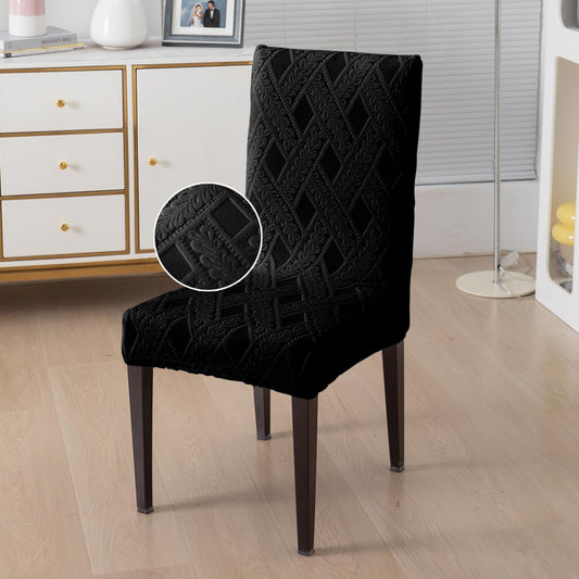Chair Cover Set of 1/2/4/6, 190 GSM Jacquard, Black