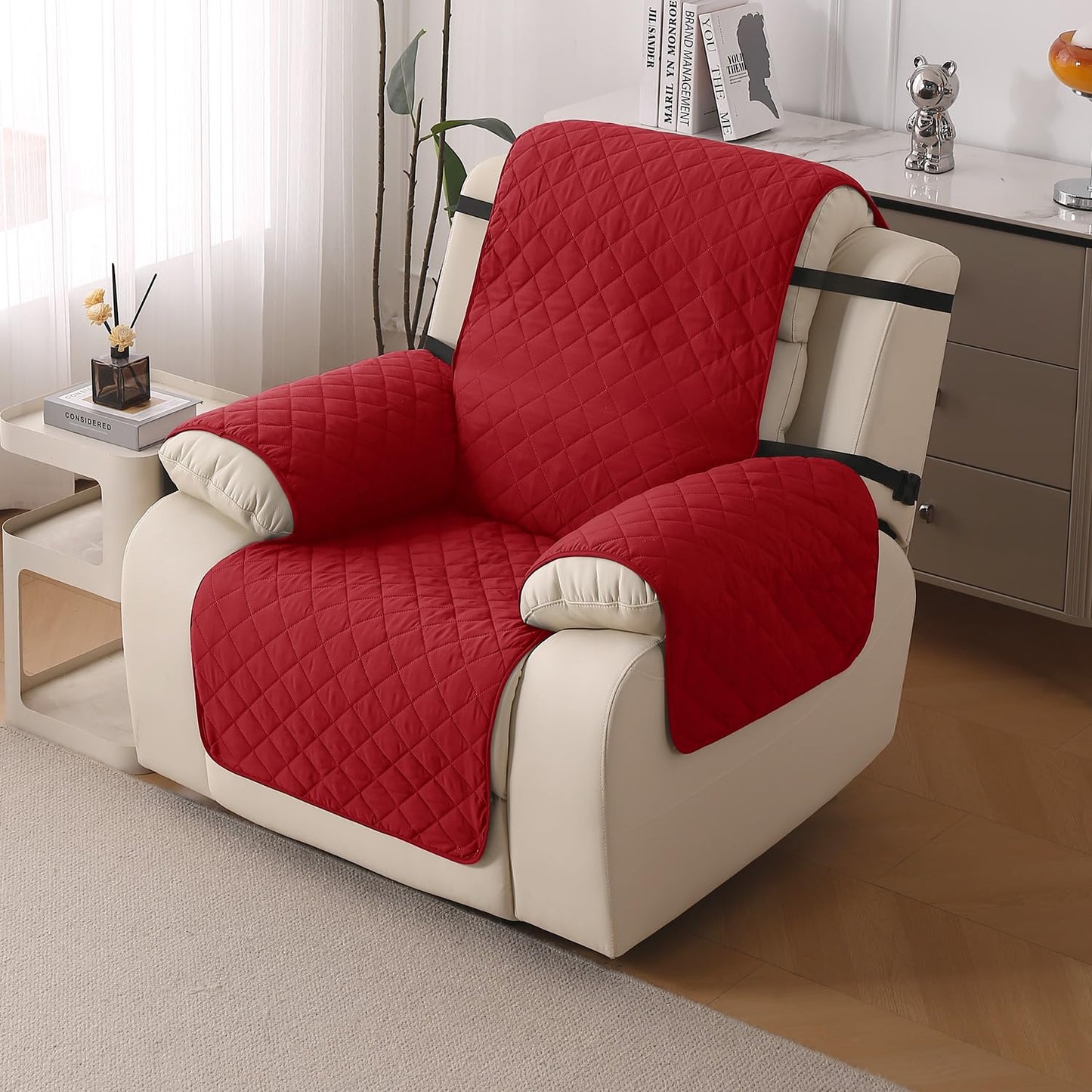 UrbanQuilt Recliner Sofa Slipcover Mat with Dual Belt for 1/2/3 Seater - Scarlet Red