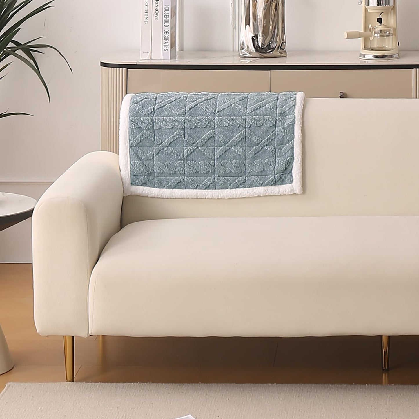 'Italian Caelora' Luxury Jacquard Plush Anti-Slip Sofa Cover Mat - Powder Blue