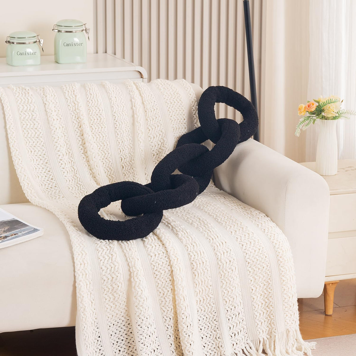 HOKIPO Chunky Knot Chain Cushion for Sofa & Bed, 100 cm, Black