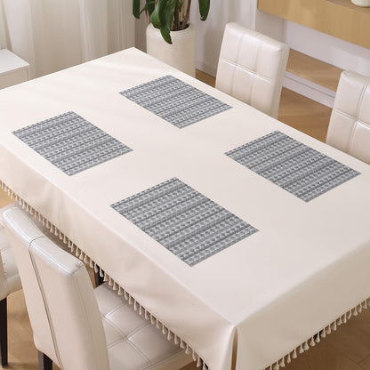 HOKIPO PVC Dining Table Mats and Runner Set of 4/6, Cool Grey Rhombus