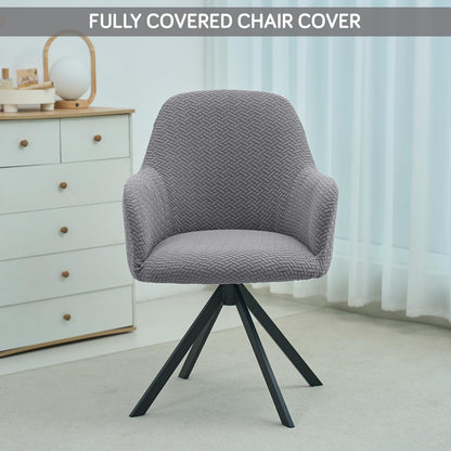 Premium Jacquard Fully Covered Cover for Swivel Dining Chair with Arms, Grey