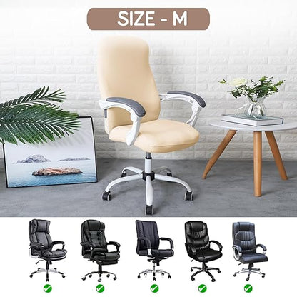 HOKIPO 140gsm Stretchable Office Chair Cover, Beige - Medium / Large