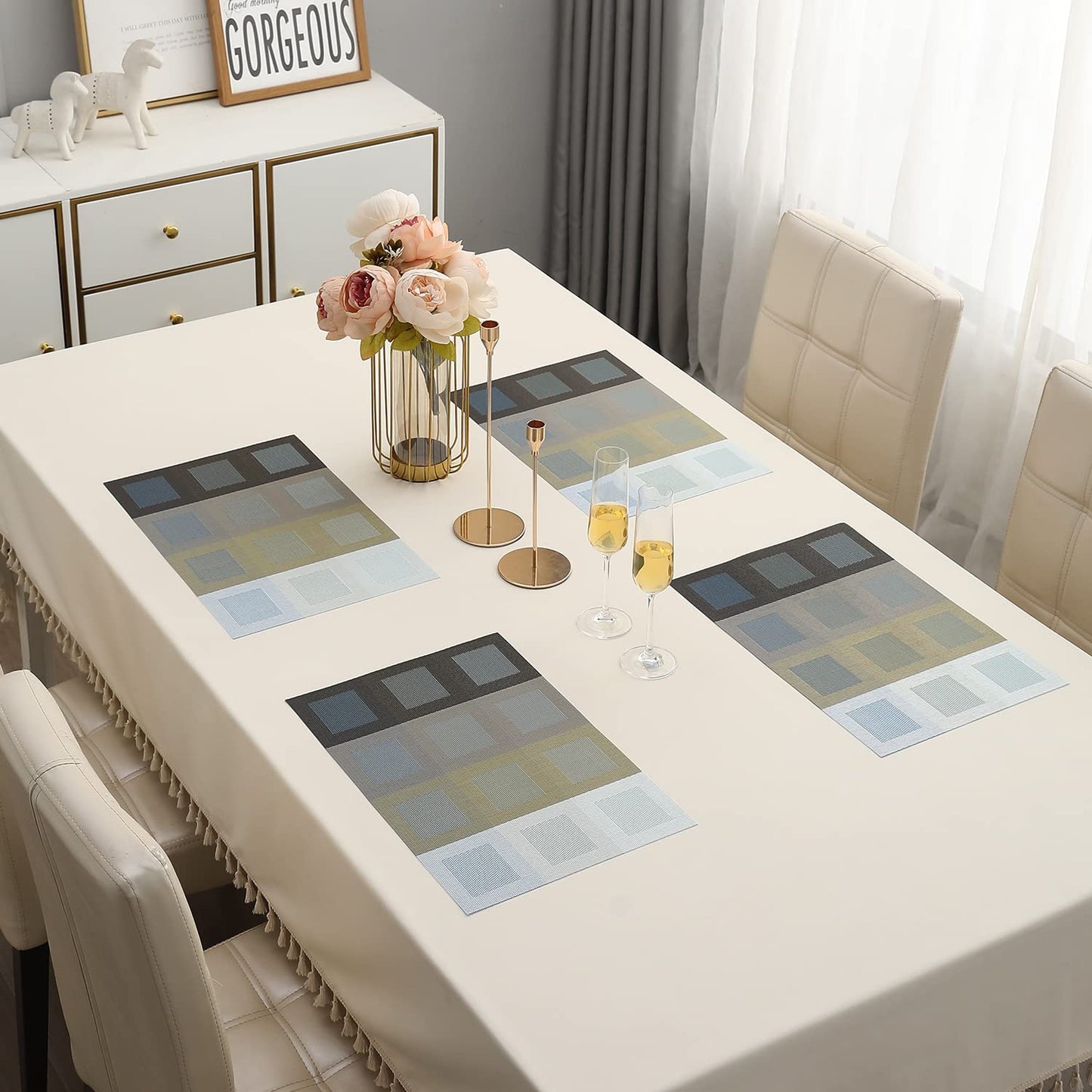 PVC Dining Table Mats, Gradient Blue