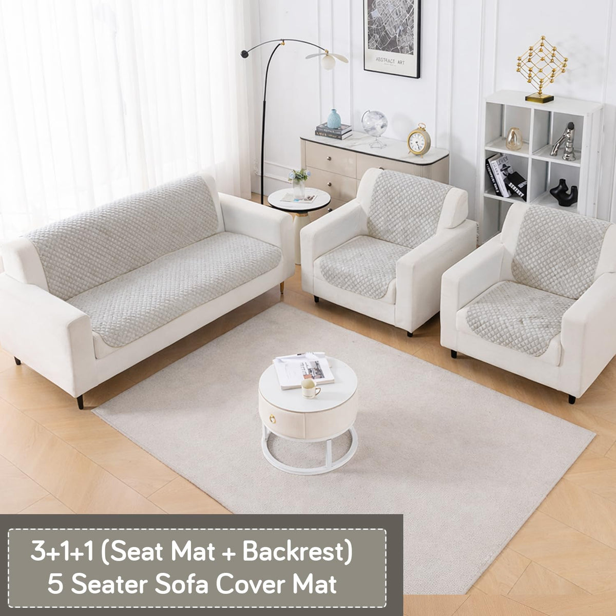 Quilt Classic 5-Seater Sofa Cover (3+1+1), Light Grey