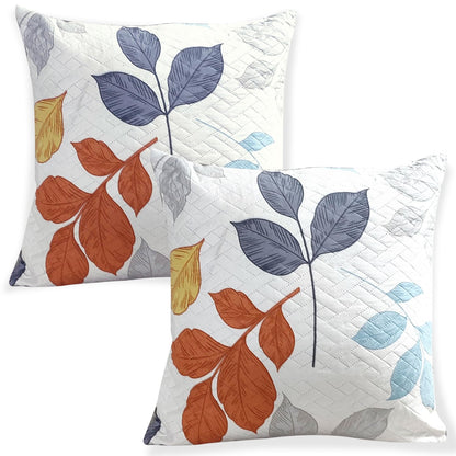 HOKIPO Printed Quilted Sofa Cushion Cover Pack of 2, Multicolor Leaves