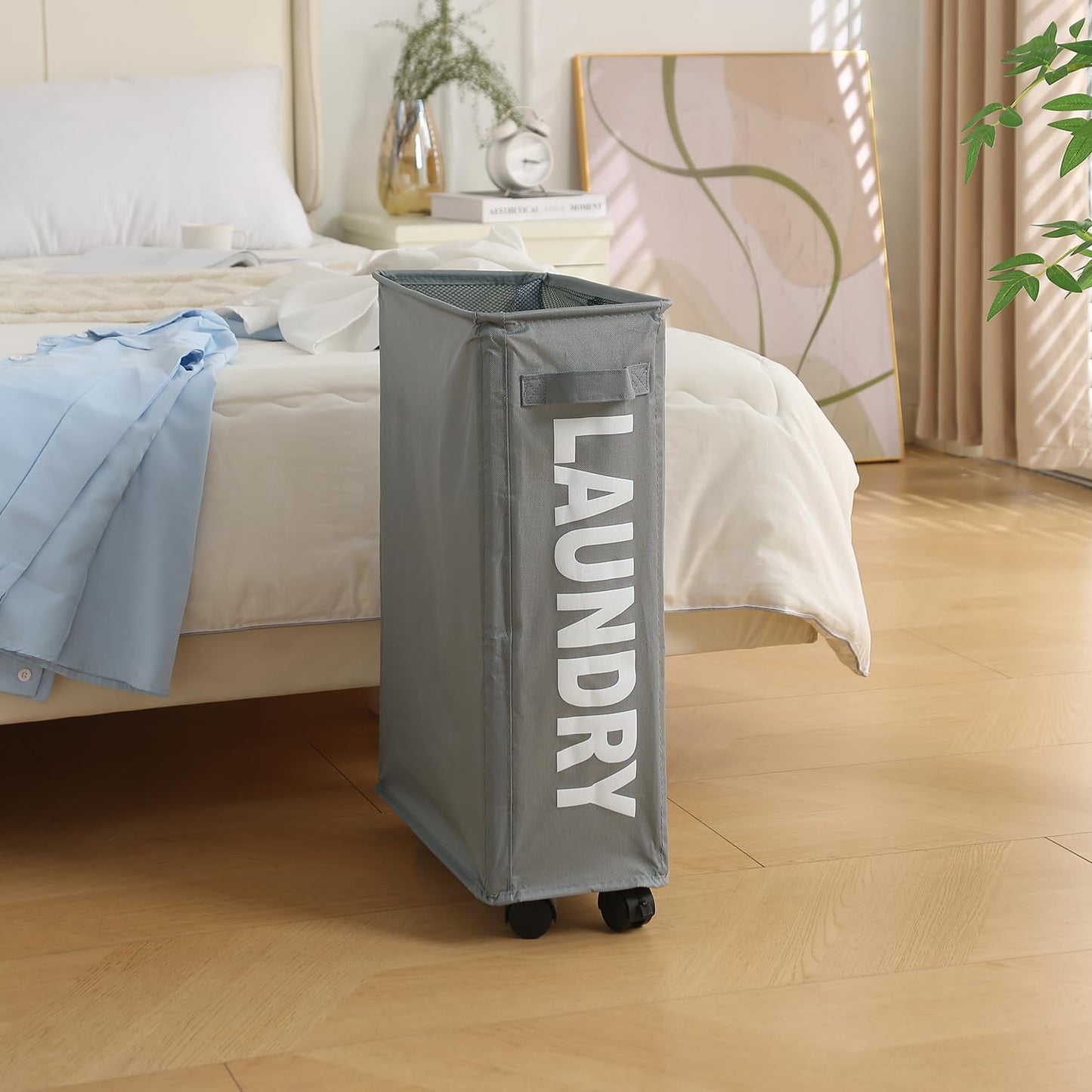 Laundry Bag with Wheels Hamper, Grey