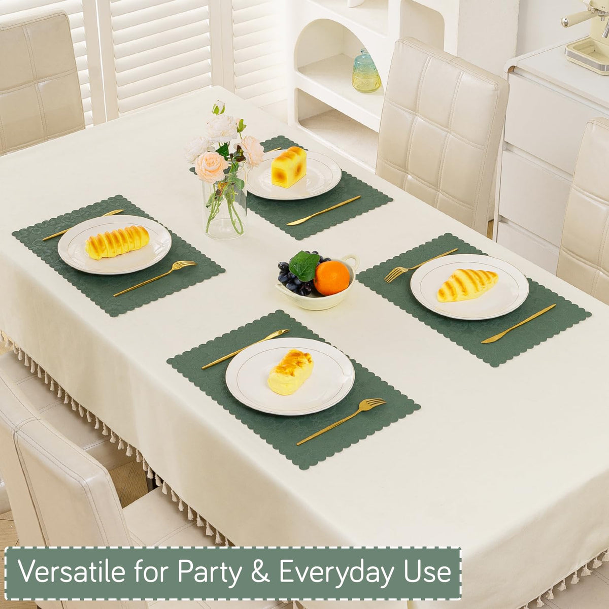 Florista Blush Royal Luxe Faux Leather Mats for Dining Table - Sage Green