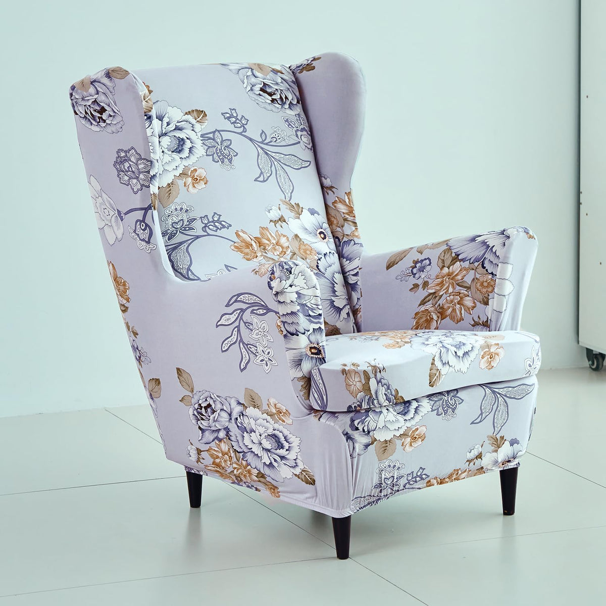 Gentle Grey Dahlia Stretchable Chair Cover for Wingback Chair