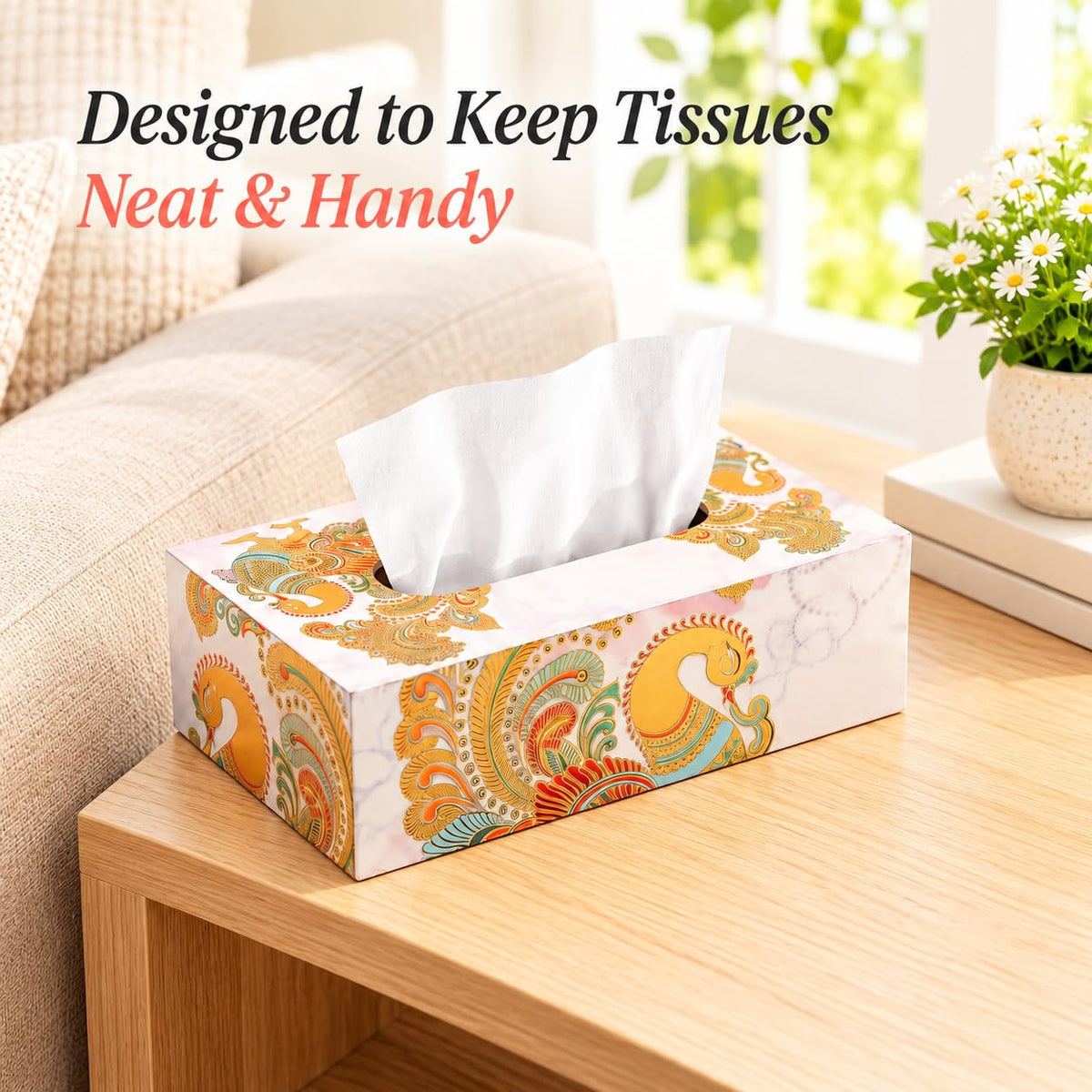 HOKIPO Tissue Box Holder, Rectangle, Engineered Wood, Mayur Mahal - image 5