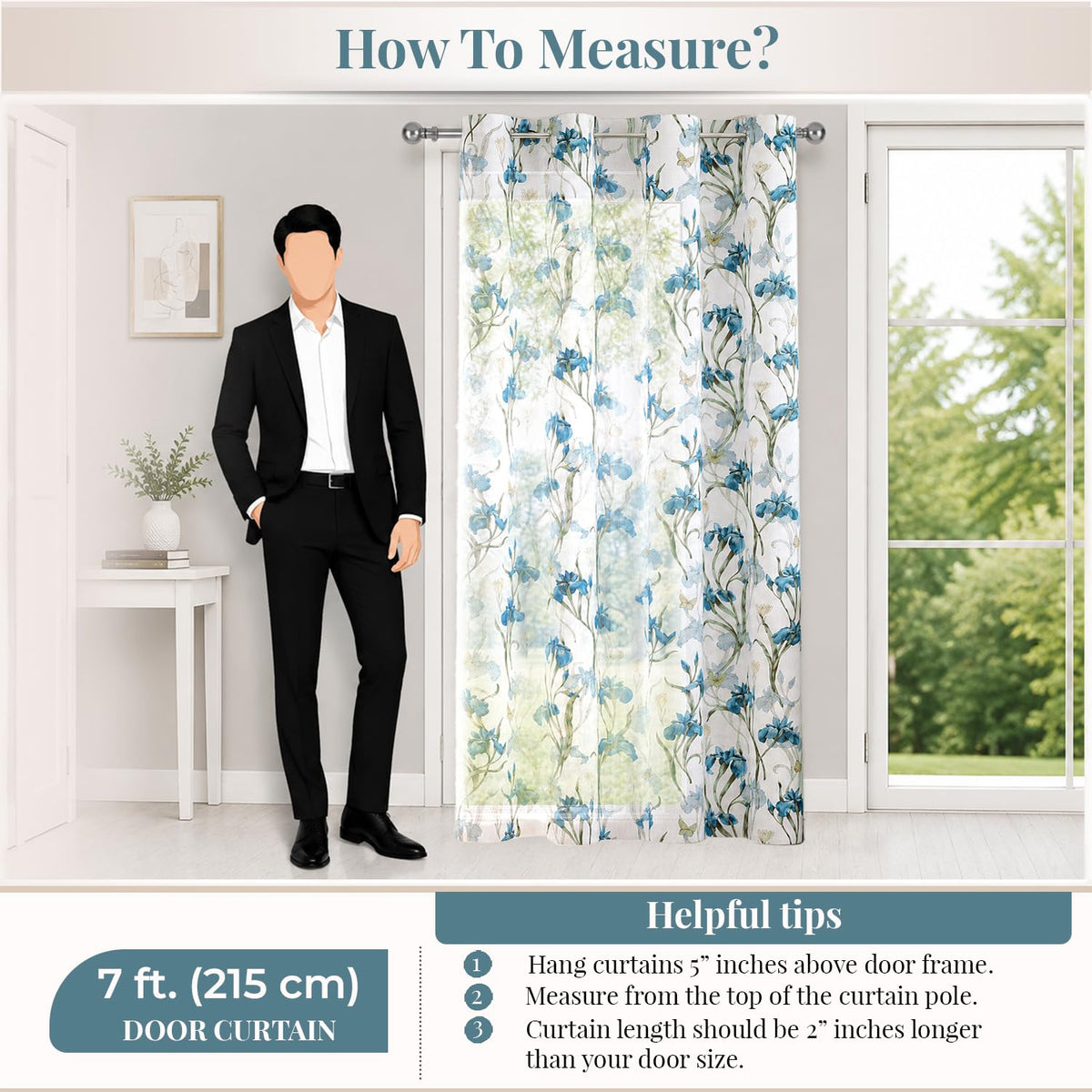 HOKIPO Iris Sheer Curtains, 7 Feet Long - Blue - image 7