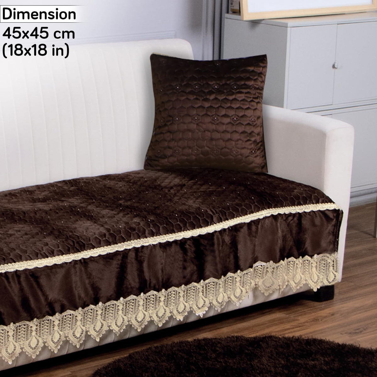 Buy Coffee Brown colour Zippered Hexagonal Texture Velvet Sofa Pillow Covers