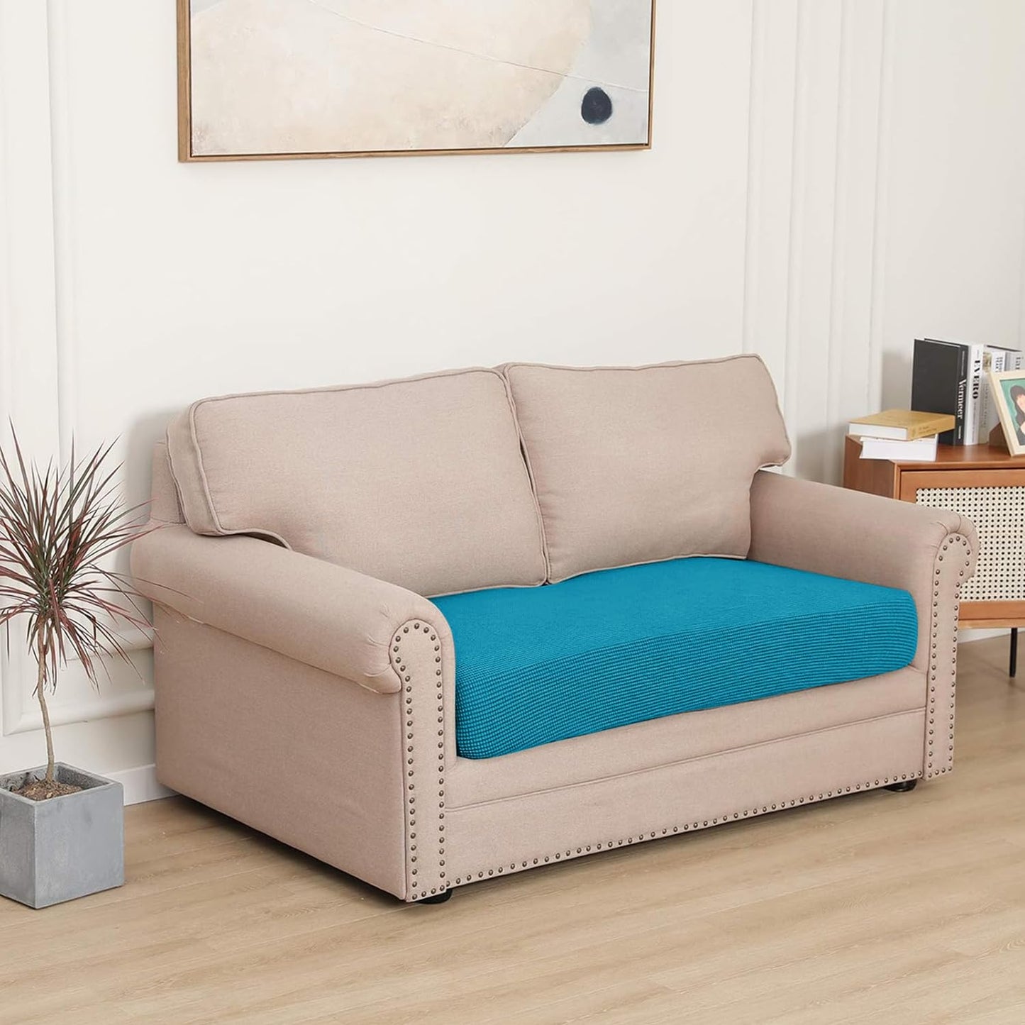 Stretchable Thick Jacquard Textured Seat Cushion Cover for 1/2/3 Seaters / Pieces for Sofa, Teal