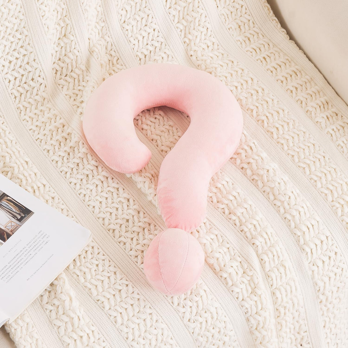 HOKIPO Small Question Mark Neck Pillow for Travel & Home, Light Pink