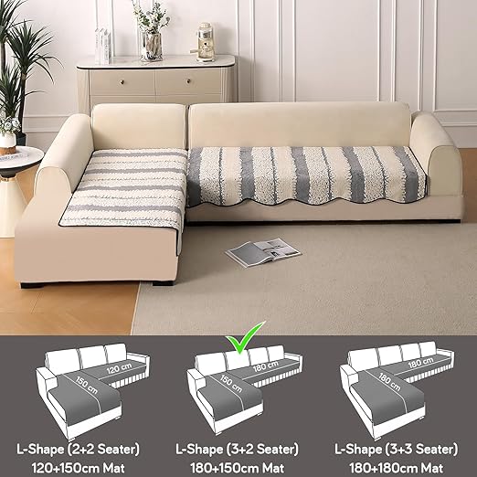 Luxury Wavy Mat with Anti Slip Backing  L Shape Sofa Cover Seat Mat - Pewter Grey