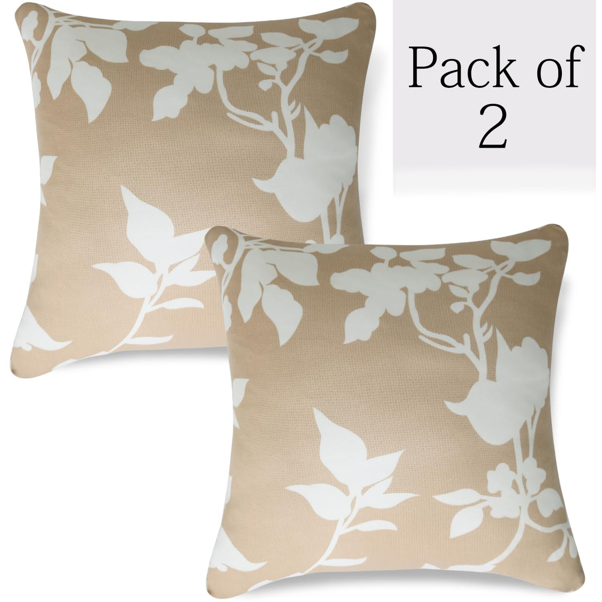 Buff Brown Sillehoute Floral Printed 16x16 zippered square sofa cushion covers Set of 2