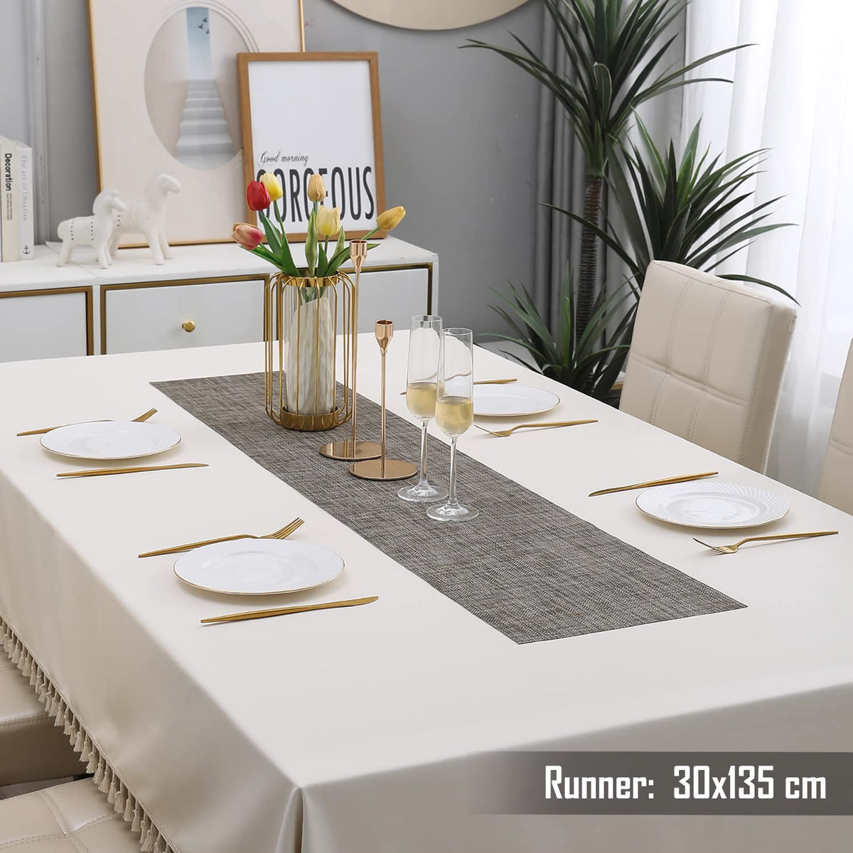 Buy Silver Grey Colour PVC Table Runner for 4 Seater (30x135cm) | HOKIPO