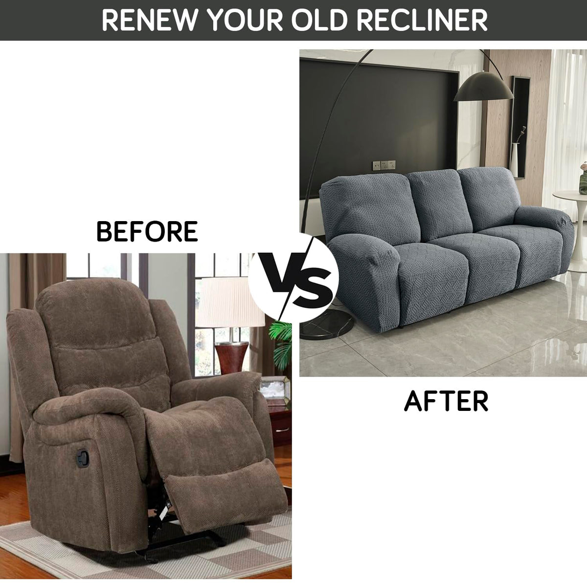Premium 170 GSM Jacquard Fully Covered Recliner Sofa Cover for 1/2/3 Seaters, Dark Grey