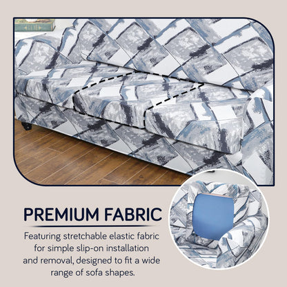 Printed Stretchable Sofa Slipcover with 1/2/3 Pc Separate Seat Cushion Cover for each 1/2/3 Seater, Graphite Glacier Grid