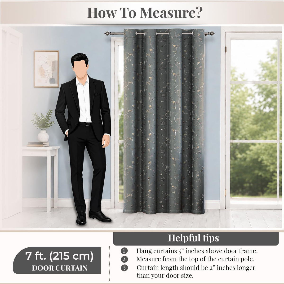 HOKIPO Golden Vine Eyelet Curtains, 7 Feet Long - Steel Grey - image 7