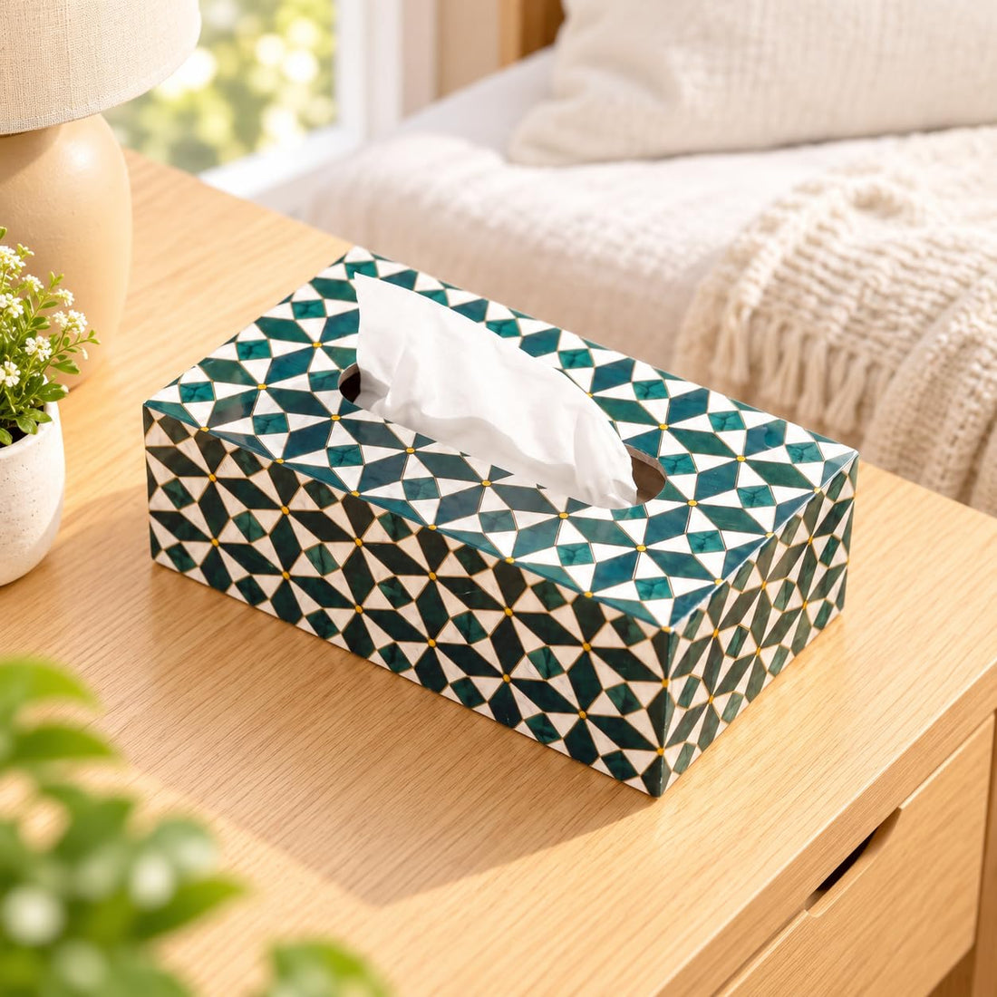 HOKIPO Tissue Box Holder, Rectangle, Engineered Wood, Moroccan Prism - image 1