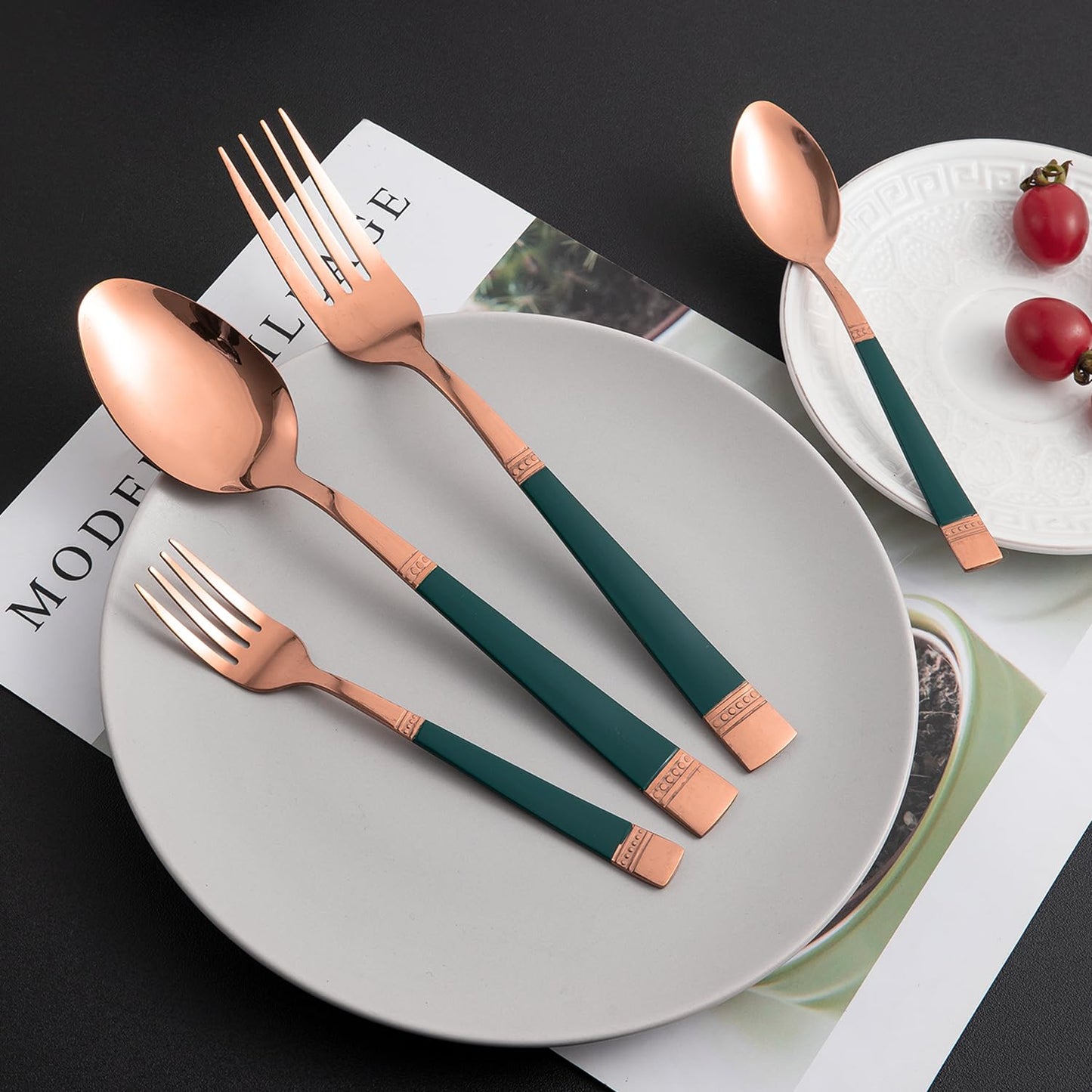 Cutlery Set of 18 / 24 Pcs Stainless Steel Flatware Set, Mirror Finish - Rose Gold
