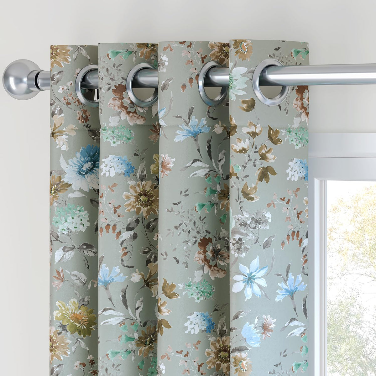HOKIPO Bloomscape Eyelet Curtains, 7 Feet Long - Sage Grey - image 7