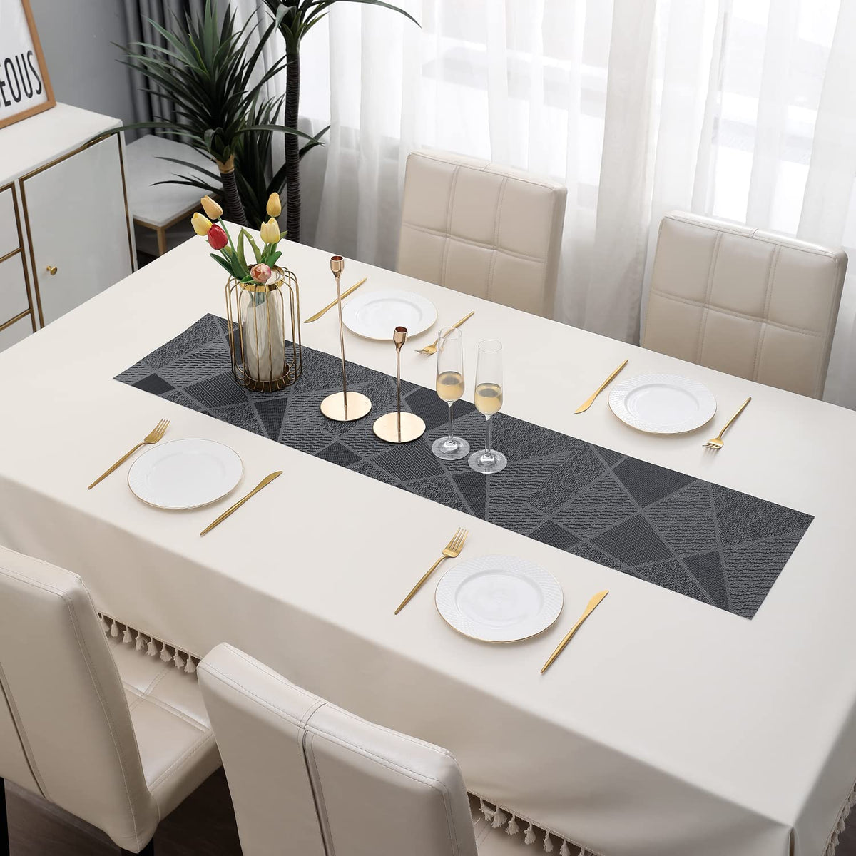 Buy Abstract Black Colour PVC Table Runner for Dining Table | HOKIPO