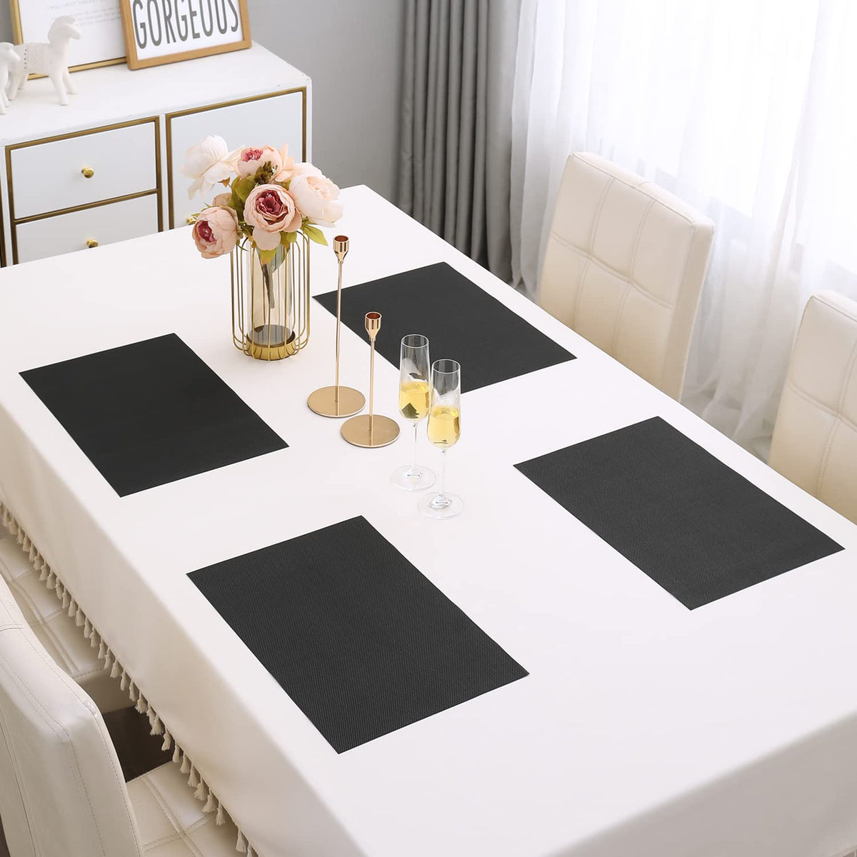 PVC Dining Table Mats, Jet Black