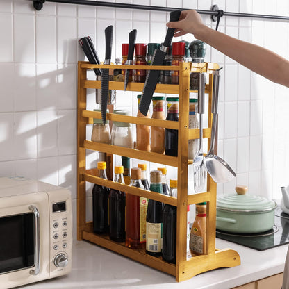 Bamboo 3 Tier Tabletop Mount Spice Rack Organizer For Kitchen Platform Counter Top Rack Storage Shelf Stand