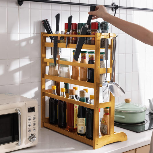 Bamboo 3 Tier Tabletop Mount Spice Rack Organizer For Kitchen Platform Counter Top Rack Storage Shelf Stand