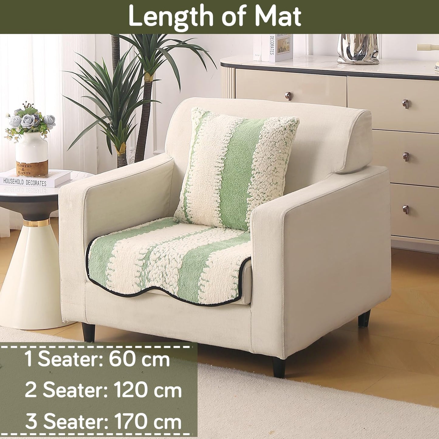 Luxury Wavy Anti Slip Plush Sofa Cover Mat, Pistachio Green