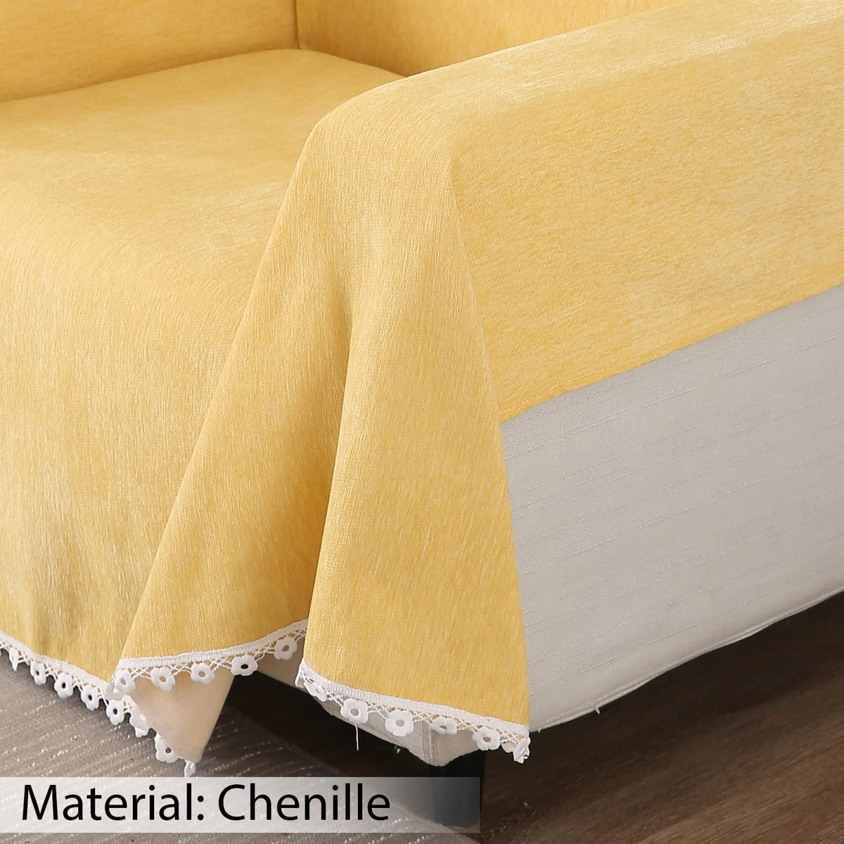 Breathable, soft Yellow colour chenille sofa throw 
