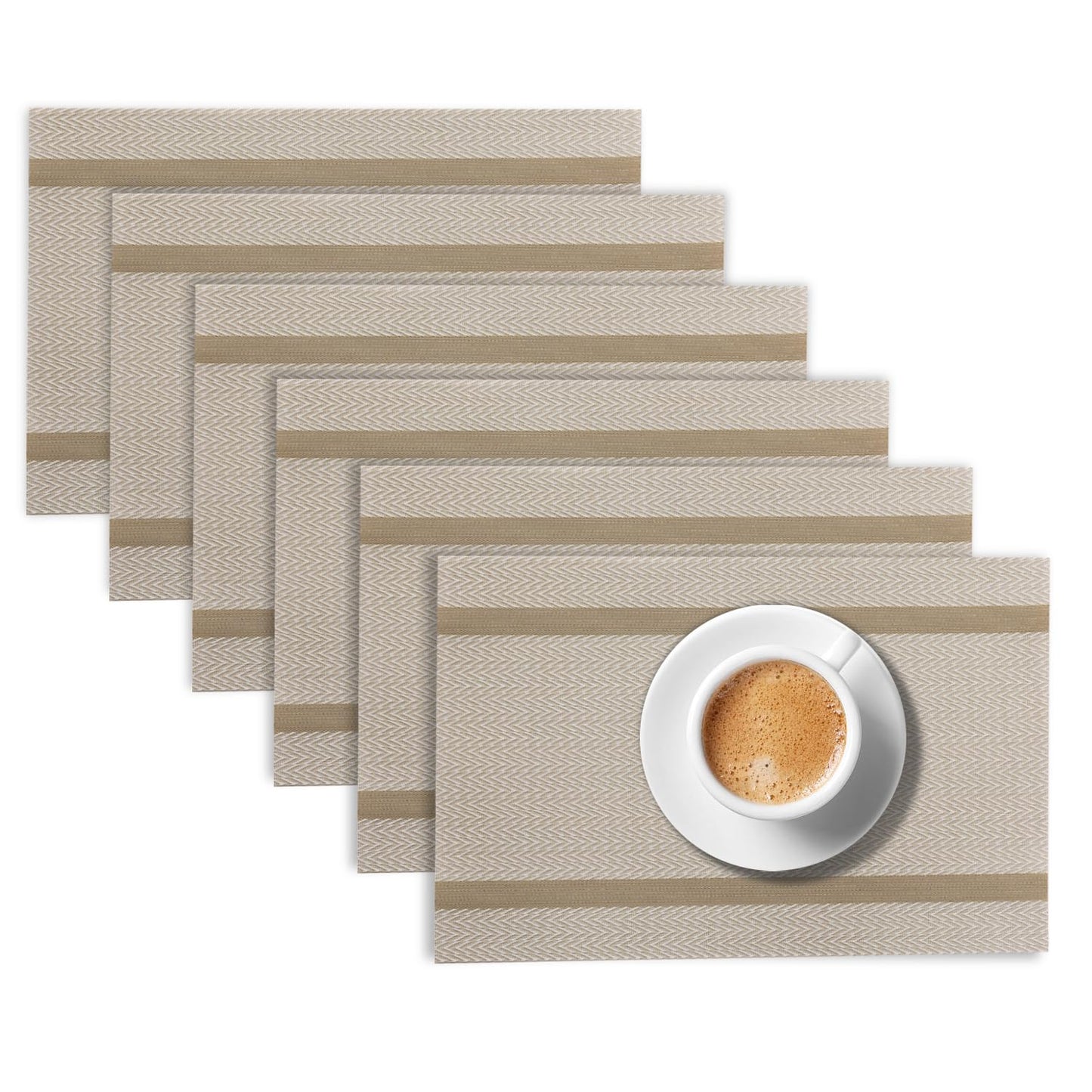 Chevron Stripes PVC Mats for Dining Table - Buttercream Beige