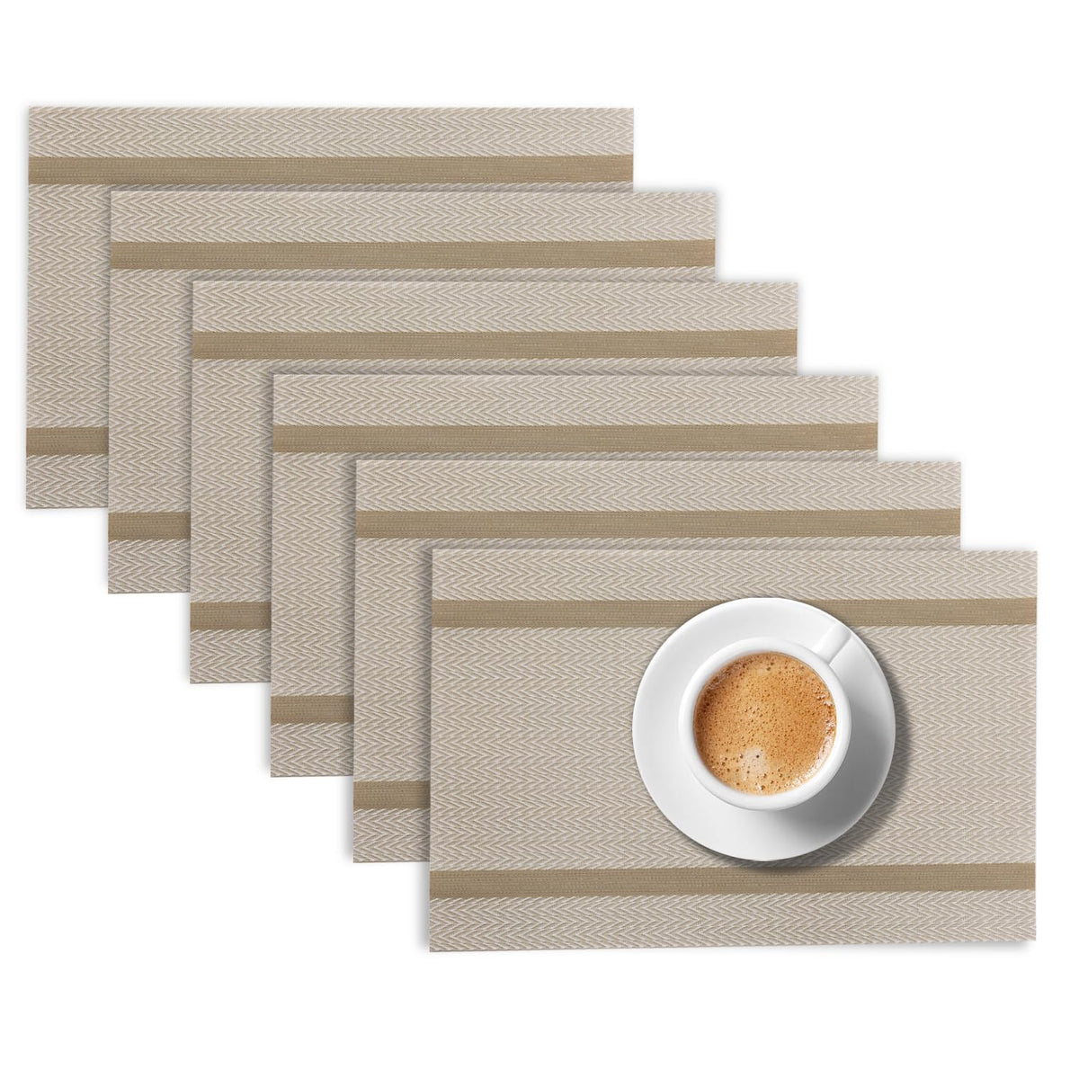 Chevron Stripes PVC Mats for Dining Table - Buttercream Beige