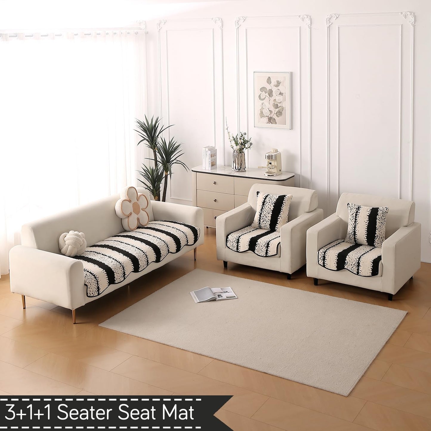 Luxury Wavy Anti Slip Plush Sofa Cover Mat, Black