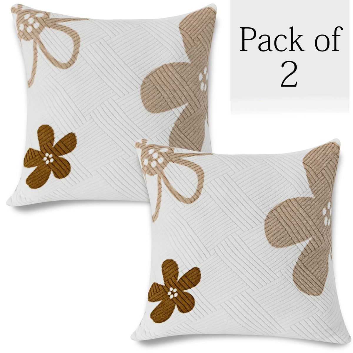 Stretchable Thick Fleece Pack of 2 Cushion Cover 18x18 Inches, Russet Brown