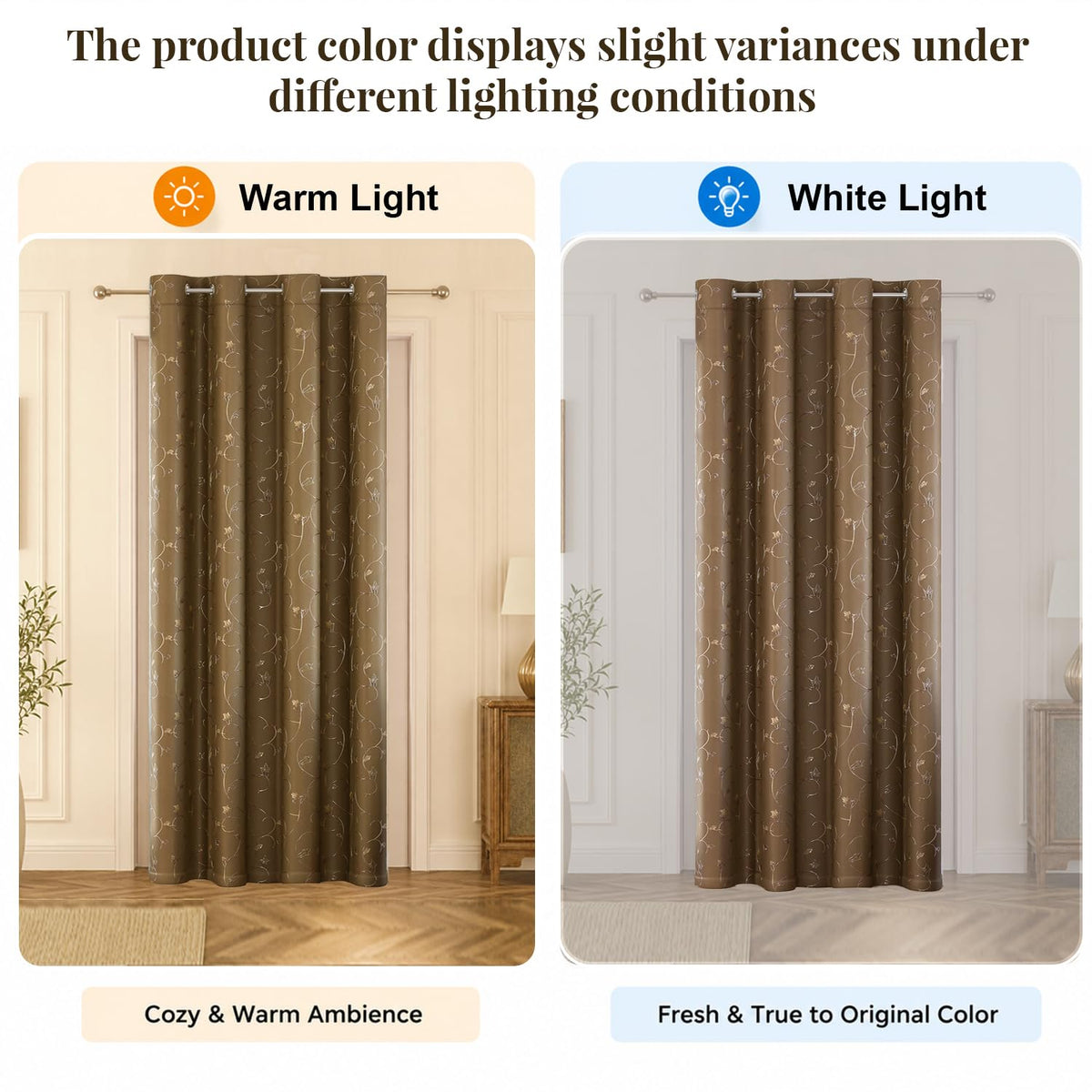 HOKIPO Golden Vine Eyelet Curtains, 7 Feet Long - Mocha Brown - image 5