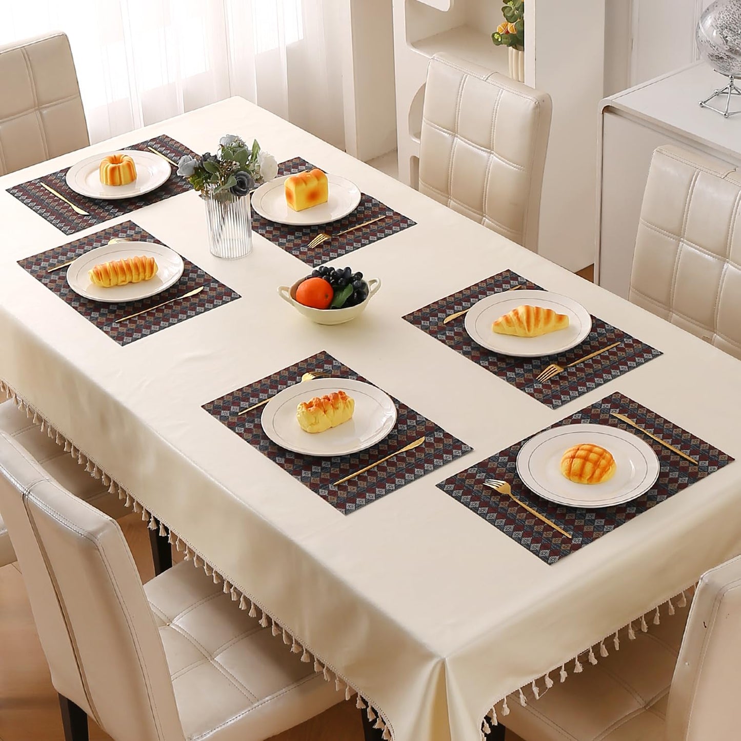 RhombusEcho Washable PVC Mats for Dining Table - Royal Maroon