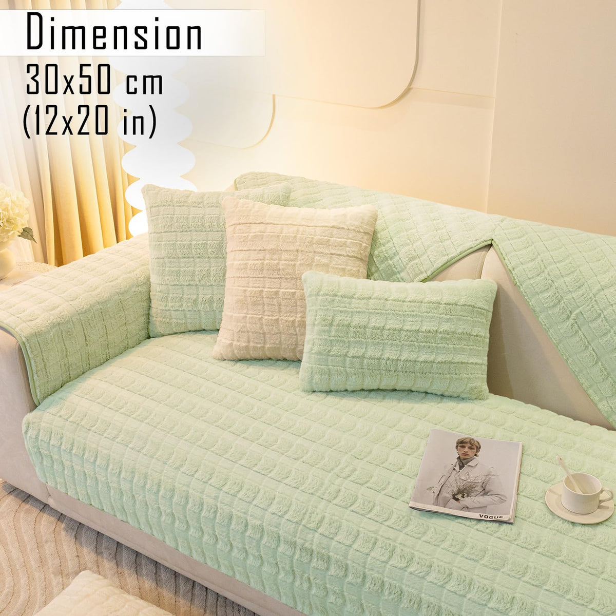 Buy Pastel Green colour Zippered Plush Sofa Cushion Covers