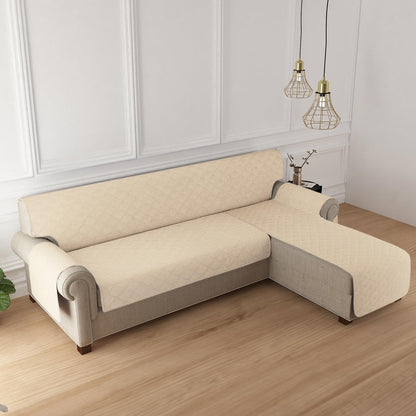 HOKIPO Quilted Reversible One Piece L Shape 4/5/6 Seater Sofa Cover Mat, Beige