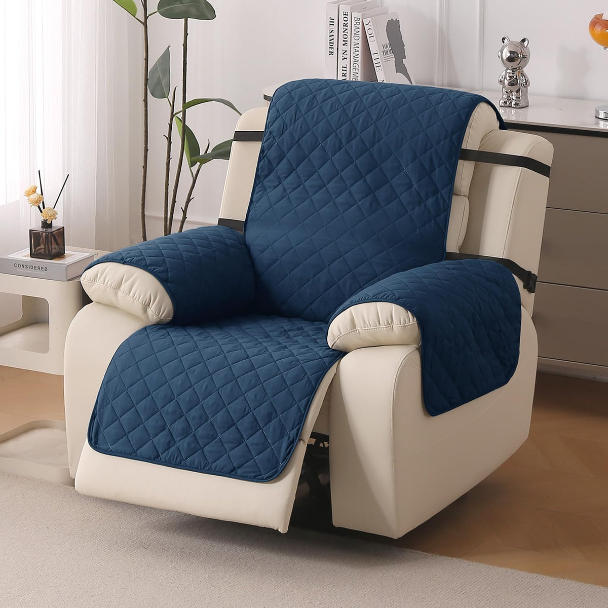 UrbanQuilt Recliner Sofa Slipcover Mat with Dual Belt for 1/2/3 Seater - Navy Blue