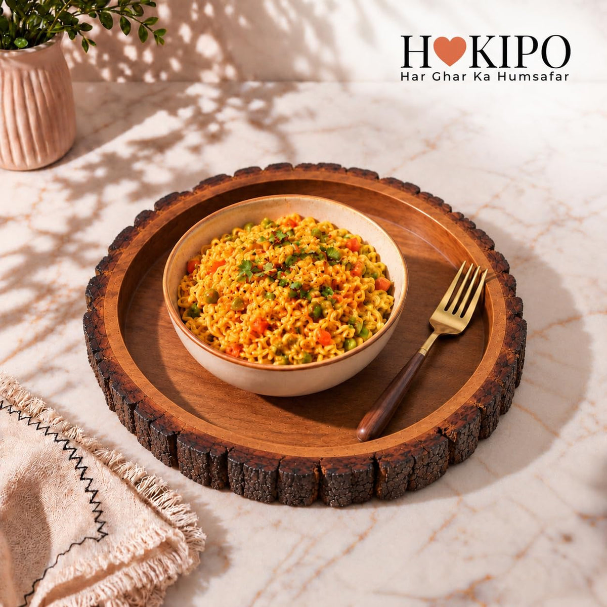 HOKIPO Arbor Mango Wood Round Serving Tray with Bark Edge, 28 cm - image 8