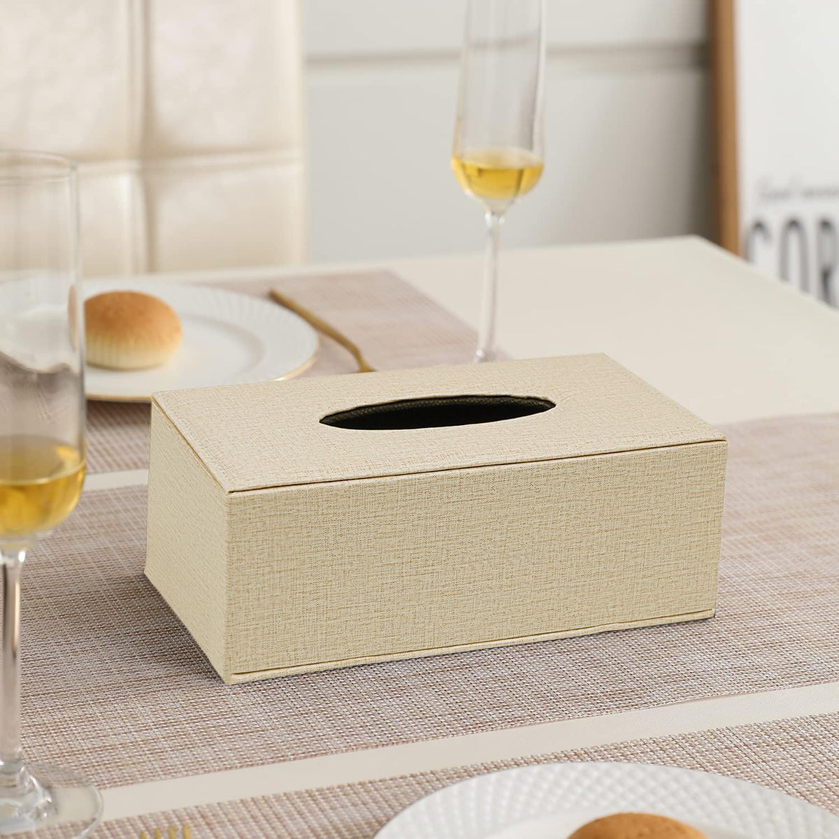 buy matt beige faux leather tissue box | HOKIPO