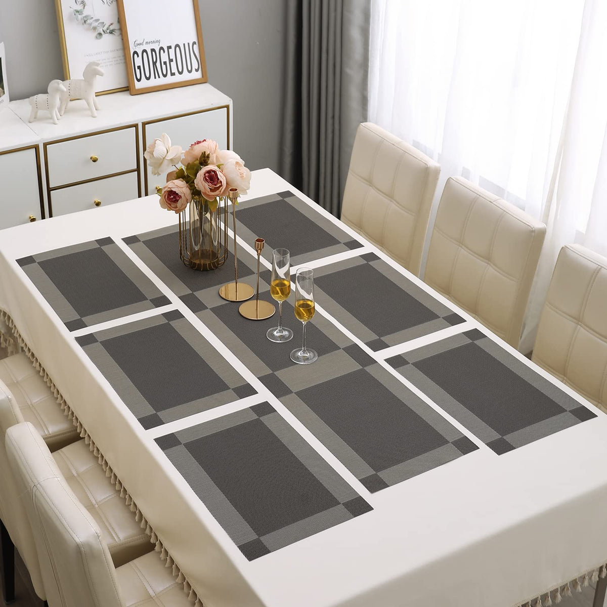 PVC Dining Table Mats, Dark Grey