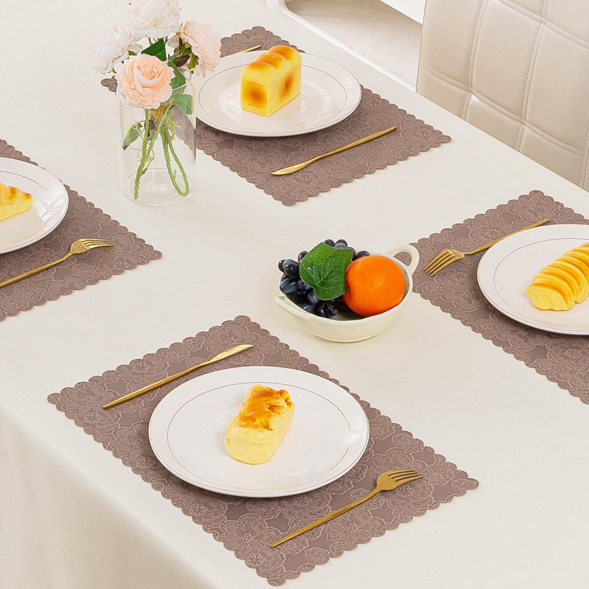 Florista Blush Royal Luxe Faux Leather Mats for Dining Table - Mauve Pink