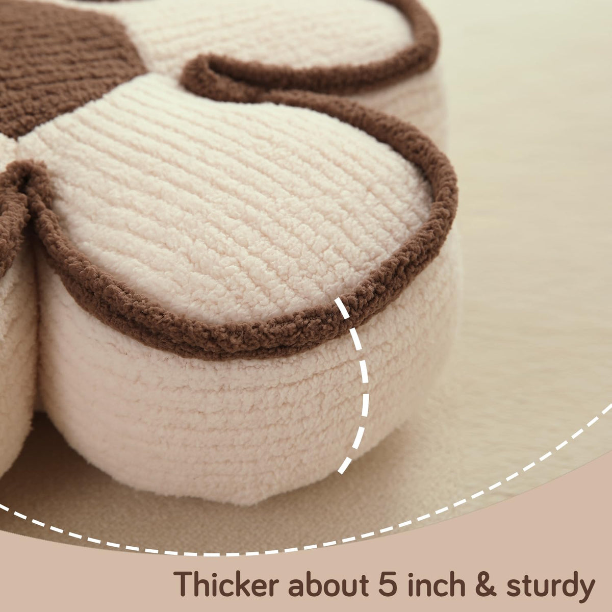 HOKIPO Plush Cotton Flower Cushion | Decorative Throw Pillow for Bed & Sofa - Soft Beige