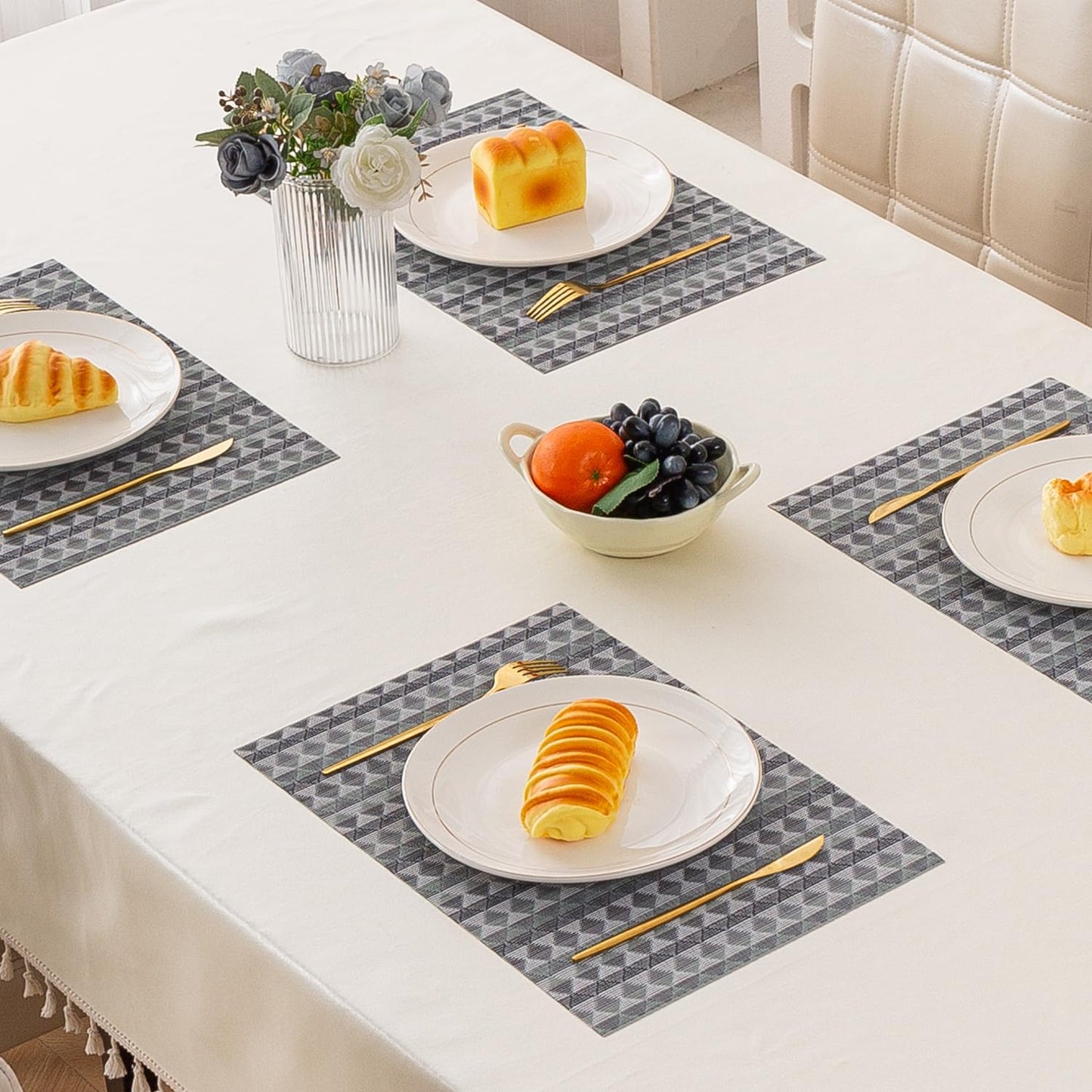 RhombusEcho Washable PVC Mats for Dining Table - Glacier Grey