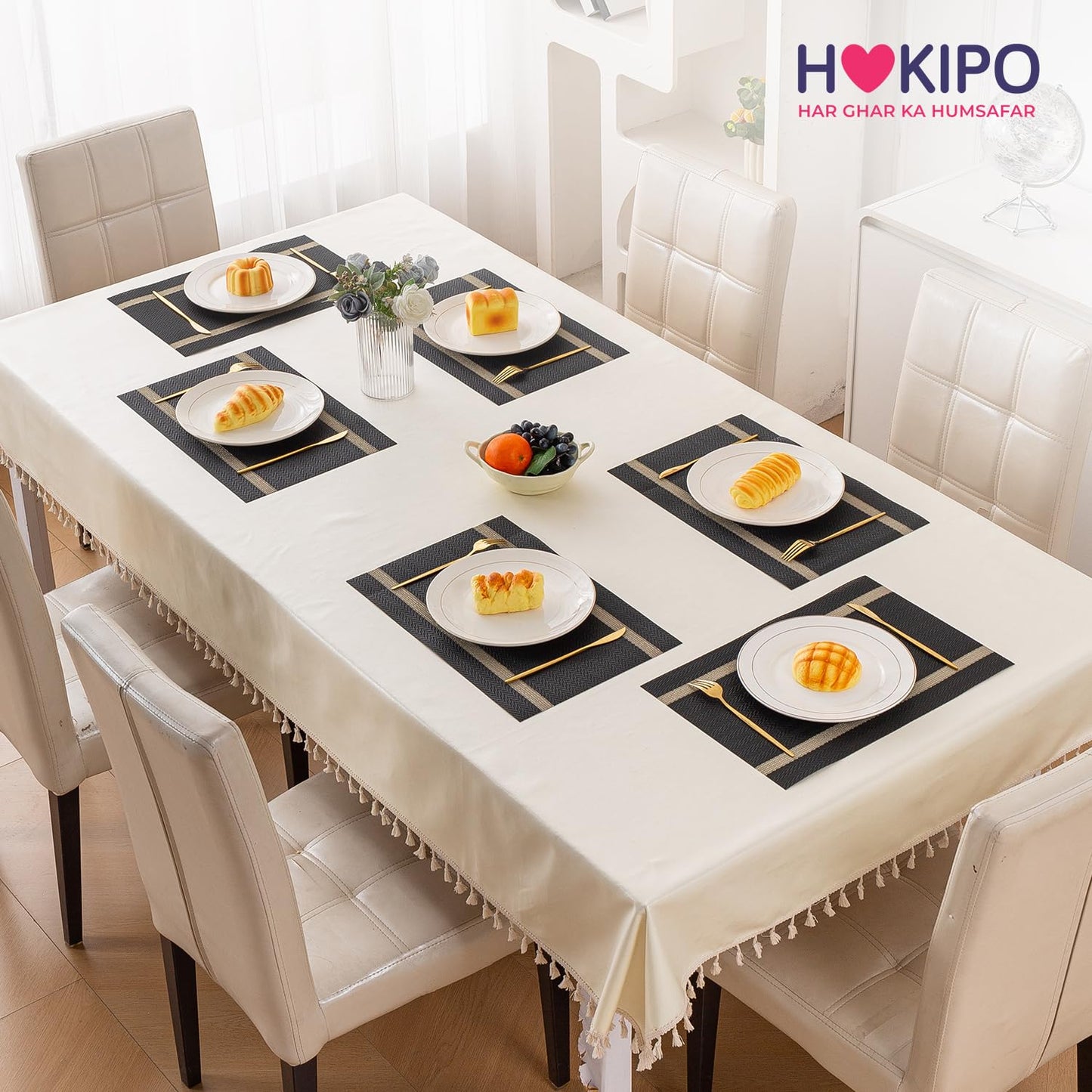 Chevron Stripes PVC Mats for Dining Table - Jet Black