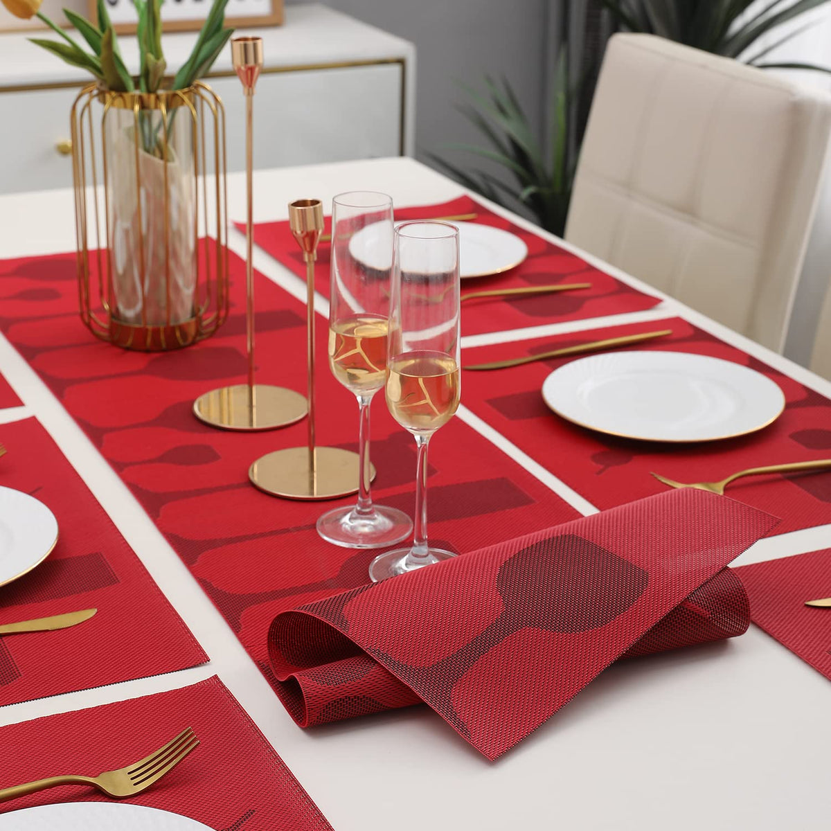 PVC Dining Table Mats, Cherry Red